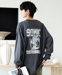 【neos】ルーズシルエット SONIC ソニック ピグメント風 プリント ロングスリーブ Tシャツ