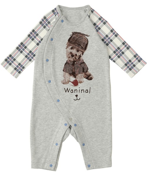 WACOAL KIDS BABY(ワコールキッズベイビー)の「ワコールベビー 「Waninal」ワニナル プレオール 長袖(ベビーパジャマ/スリーパー・キッズ・パープル/クリーム・60-70/70-80)」の2枚目の写真