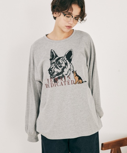 MERLOT（メルロー）の「ドッグプリントロンT（Tシャツ/カットソー・レディース・ホワイト/グレー・FREE）」の10枚目の写真