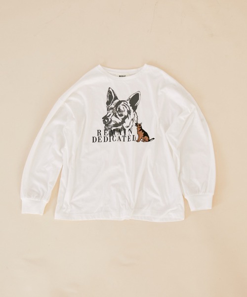MERLOT（メルロー）の「ドッグプリントロンT（Tシャツ/カットソー・レディース・ホワイト/グレー・FREE）」の3枚目の写真
