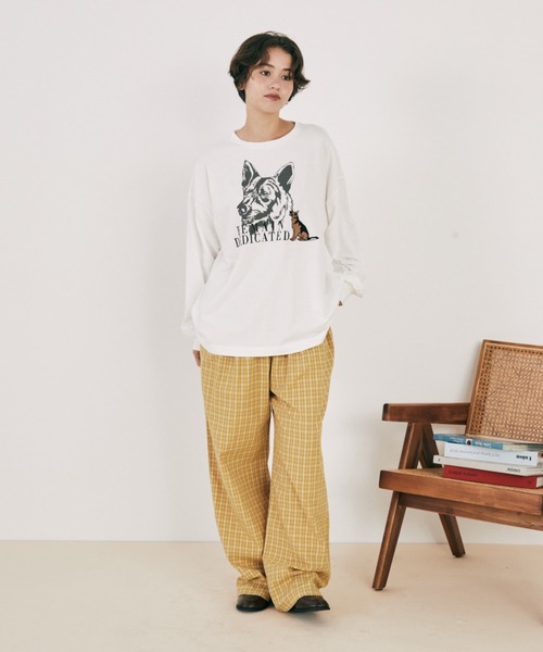 MERLOT（メルロー）の「ドッグプリントロンT（Tシャツ/カットソー・レディース・ホワイト/グレー・FREE）」の15枚目の写真