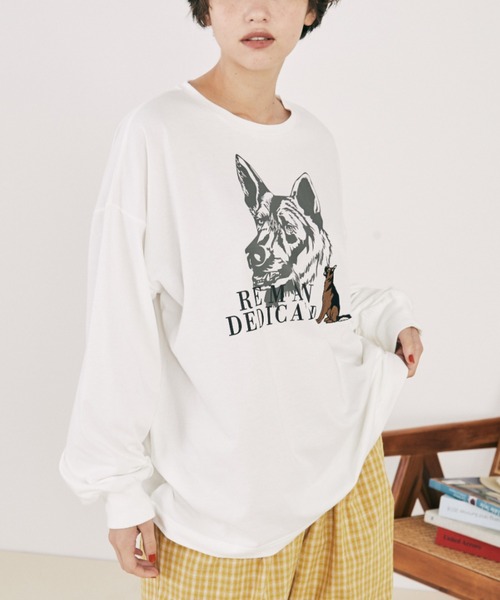 MERLOT（メルロー）の「ドッグプリントロンT（Tシャツ/カットソー・レディース・ホワイト/グレー・FREE）」の13枚目の写真