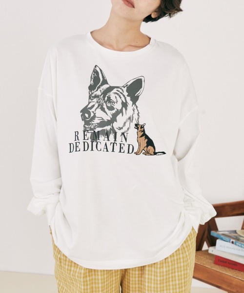 MERLOT（メルロー）の「ドッグプリントロンT（Tシャツ/カットソー・レディース・ホワイト/グレー・FREE）」の19枚目の写真