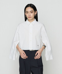 COMME CA（コムサ）の「ストライプタイプライター／バルキーオックスフォード クロップドシャツ（シャツ/ブラウス・レディース）」