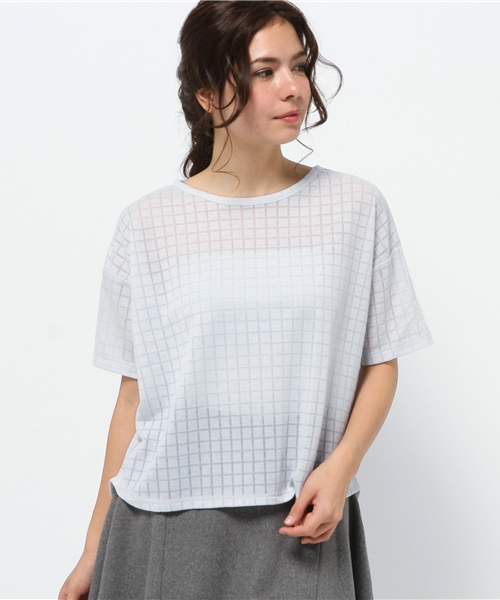 OUTLET（アウトレット）の「【Discoat】格子スカシラウンドP/O（Tシャツ/カットソー・レディース・オフホワイト/グレー・MEDIUM/LARGE）」の2枚目の写真