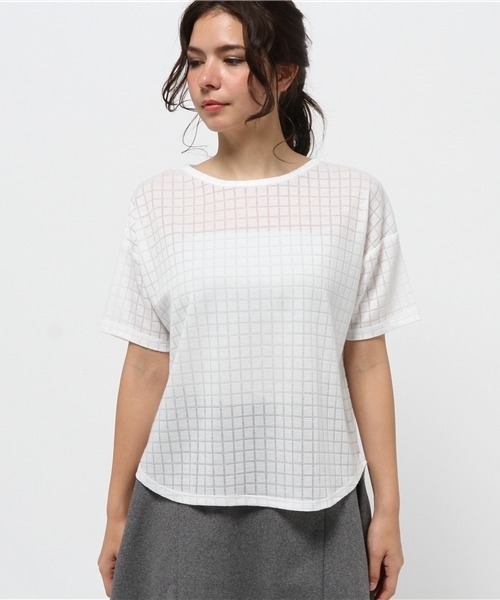 OUTLET（アウトレット）の「【Discoat】格子スカシラウンドP/O（Tシャツ/カットソー・レディース・オフホワイト/グレー・MEDIUM/LARGE）」の3枚目の写真