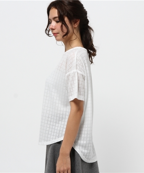 OUTLET（アウトレット）の「【Discoat】格子スカシラウンドP/O（Tシャツ/カットソー・レディース・オフホワイト/グレー・MEDIUM/LARGE）」の4枚目の写真