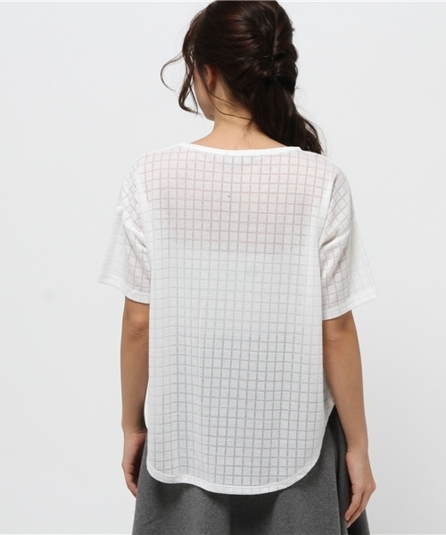 OUTLET（アウトレット）の「【Discoat】格子スカシラウンドP/O（Tシャツ/カットソー・レディース・オフホワイト/グレー・MEDIUM/LARGE）」の5枚目の写真