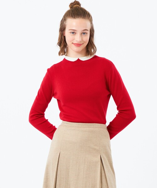 MACKINTOSH PHILOSOPHY（ﾏｯｷﾝﾄｯｼｭ ﾌｨﾛｿﾌｨｰ）の「【2025年秋冬モデル】Cleric Collar Knit ウールブレンド（ニット/セーター・レディース・グレー系その他/レッド系その他2/チャコールグレー・38）」の2枚目の写真