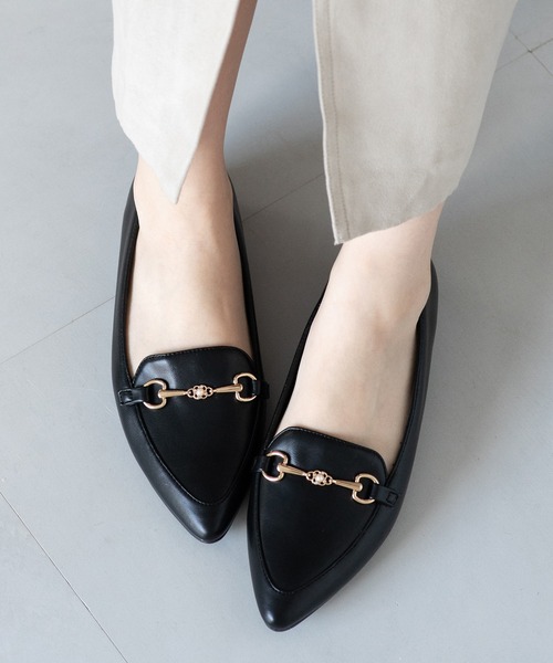 JELLY BEANS（ジェリービーンズ）の「あったか仕様◆フラワービットローファーフラットパンプス (204-57137)JELLY BEANS(ジェリービーンズ)（パンプス・レディース・ブラック/ダークブラウン/ブラック系・24/23.5/23/24.5/22.5）」の2枚目の写真