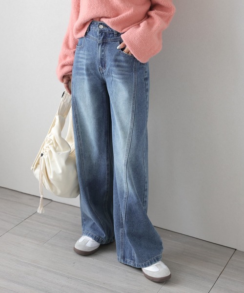 La-gemme(ラジェム)の「ハイウエストデニムパンツ(デニムパンツ・レディース・ライトブルー/ブラック/ブルー・M/L)」の3枚目の写真
