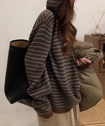 CADBURY | ﾙｰｽﾞｼﾙｴｯﾄﾎﾞｰﾀﾞｰﾘﾌﾞﾆｯﾄ(ニット/セーター)