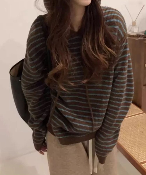 CADBURY（キャドバリー）の「ﾙｰｽﾞｼﾙｴｯﾄﾎﾞｰﾀﾞｰﾘﾌﾞﾆｯﾄ（ニット/セーター・レディース・ブラウン・FREE）」の2枚目の写真