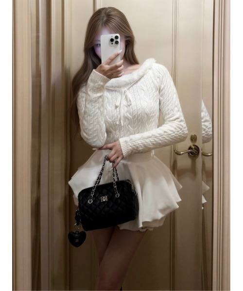 ネックファーケーブルニットトップス（ニット/セーター）｜Darich