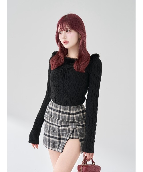 Darich ダーリッチ　ネックファーケーブルニットトップス ネックファーケーブルニットトップス（ニット/セーター