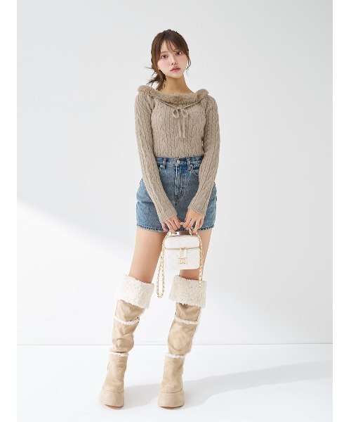 Darich ダーリッチ　ネックファーケーブルニットトップス ダーリッチ Darich ネックファーケーブルニットトップス