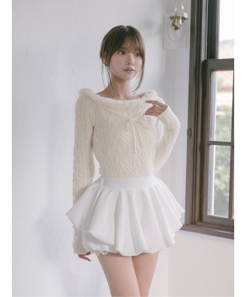 Darich ダーリッチ　ネックファーケーブルニットトップス ネックファーケーブルニットトップス（ニット/セーター