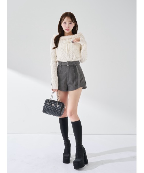 Darich ダーリッチ　ネックファーケーブルニットトップス ダーリッチ Darich ネックファーケーブルニットトップス