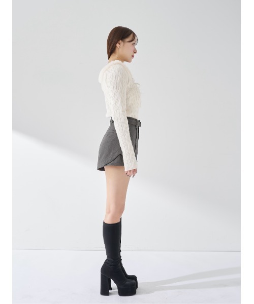 ネックファーケーブルニットトップス（ニット/セーター