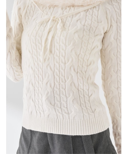 Darich ダーリッチ　ネックファーケーブルニットトップス ダーリッチ Darich ネックファーケーブルニットトップス