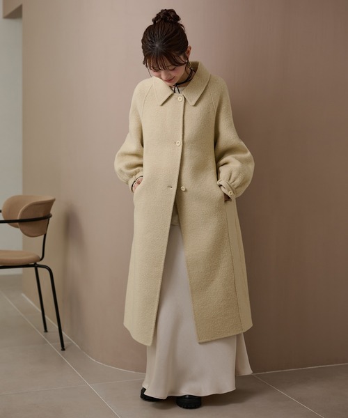 LAULEN(ローレン)の「wool gather sleeve long coat /ウールギャザースリーブロングコート(Tシャツ/カットソー・レディース・グレー/アイボリー・FREE)」の2枚目の写真