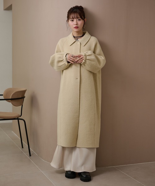 LAULEN(ローレン)の「wool gather sleeve long coat /ウールギャザースリーブロングコート(Tシャツ/カットソー・レディース・グレー/アイボリー・FREE)」の15枚目の写真