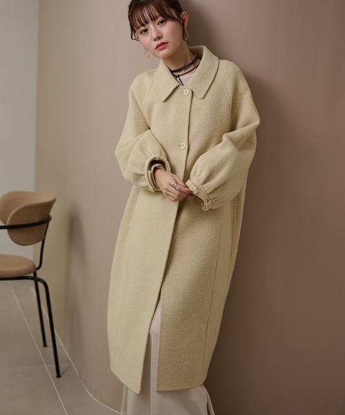 LAULEN(ローレン)の「wool gather sleeve long coat /ウールギャザースリーブロングコート(Tシャツ/カットソー・レディース・グレー/アイボリー・FREE)」の7枚目の写真