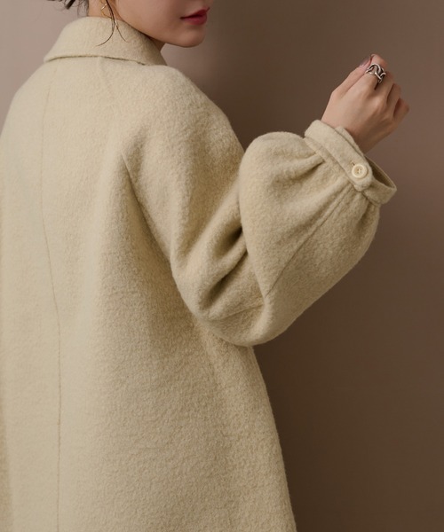 LAULEN(ローレン)の「wool gather sleeve long coat /ウールギャザースリーブロングコート(Tシャツ/カットソー・レディース・グレー/アイボリー・FREE)」の6枚目の写真