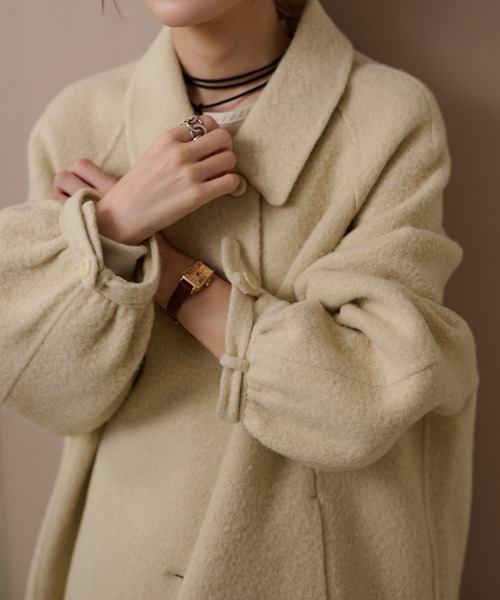 LAULEN(ローレン)の「wool gather sleeve long coat /ウールギャザースリーブロングコート(Tシャツ/カットソー・レディース・グレー/アイボリー・FREE)」の5枚目の写真