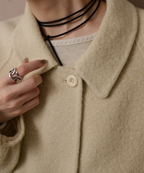 LAULEN(ローレン)の「wool gather sleeve long coat /ウールギャザースリーブロングコート(Tシャツ/カットソー・レディース・グレー/アイボリー・FREE)」の4枚目の写真