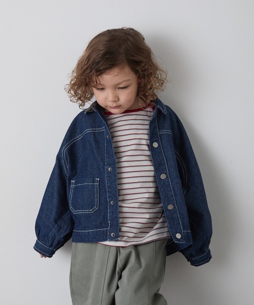riziere(リジェール)の「配色ステッチドルマンデニムジャケット(デニムジャケット・キッズ・インディゴブルー・100/150/140/130/120/110/90)」の3枚目の写真