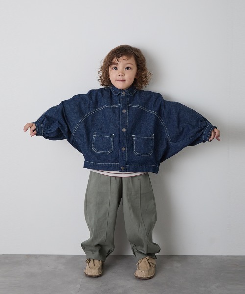 riziere(リジェール)の「配色ステッチドルマンデニムジャケット(デニムジャケット・キッズ・インディゴブルー・100/150/140/130/120/110/90)」の4枚目の写真