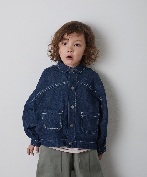 riziere(リジェール)の「配色ステッチドルマンデニムジャケット(デニムジャケット・キッズ・インディゴブルー・100/150/140/130/120/110/90)」の5枚目の写真