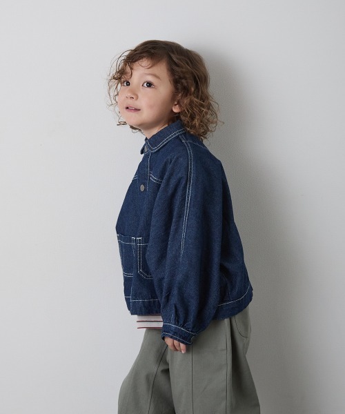 riziere(リジェール)の「配色ステッチドルマンデニムジャケット(デニムジャケット・キッズ・インディゴブルー・100/150/140/130/120/110/90)」の6枚目の写真