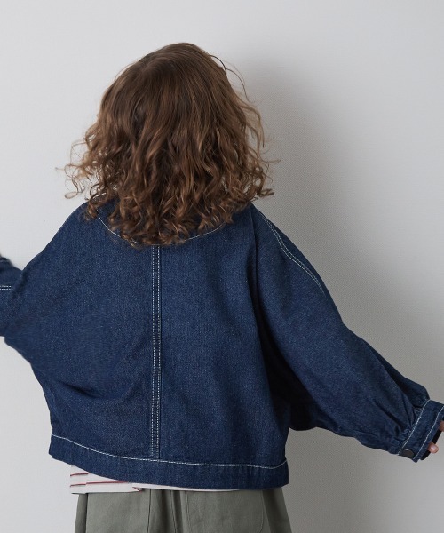 riziere(リジェール)の「配色ステッチドルマンデニムジャケット(デニムジャケット・キッズ・インディゴブルー・100/150/140/130/120/110/90)」の7枚目の写真