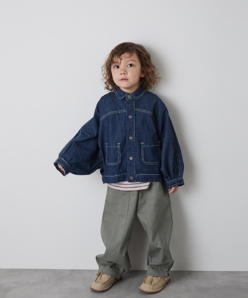 riziere(リジェール)の「配色ステッチドルマンデニムジャケット(デニムジャケット・キッズ・インディゴブルー・100/150/140/130/120/110/90)」の8枚目の写真