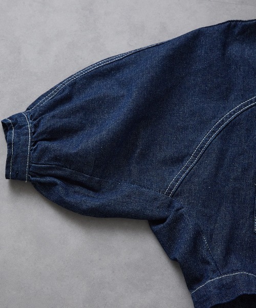 riziere(リジェール)の「配色ステッチドルマンデニムジャケット(デニムジャケット・キッズ・インディゴブルー・100/150/140/130/120/110/90)」の14枚目の写真