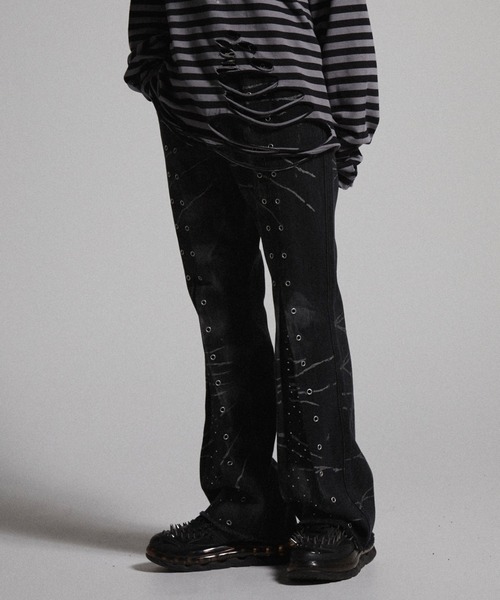 GRANCY（グランシー）の「【GRANCY】Crazy Design Skinny Flare Denim Pants / クレイジーデザインスキニーフレアデニムパンツ（デニムパンツ・メンズ・ブラック・S/M/L）」の4枚目の写真