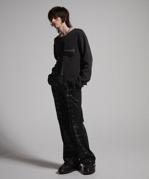 GRANCY（グランシー）の「【GRANCY】Crazy Design Skinny Flare Denim Pants / クレイジーデザインスキニーフレアデニムパンツ（デニムパンツ・メンズ・ブラック・S/M/L）」の13枚目の写真