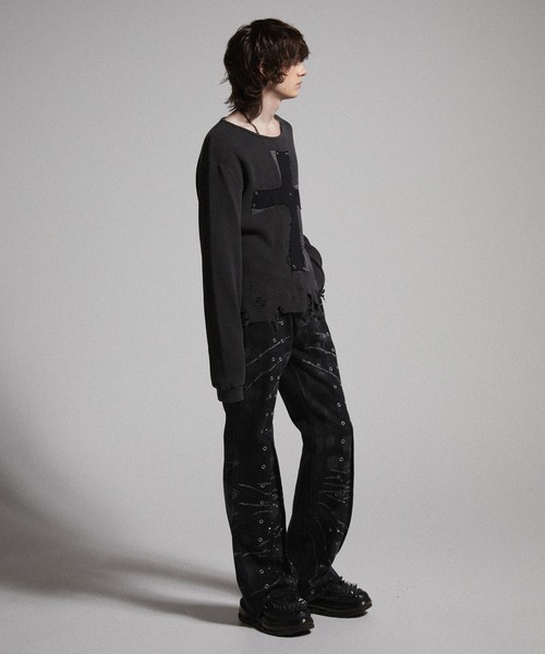 GRANCY（グランシー）の「【GRANCY】Crazy Design Skinny Flare Denim Pants / クレイジーデザインスキニーフレアデニムパンツ（デニムパンツ・メンズ・ブラック・S/M/L）」の16枚目の写真