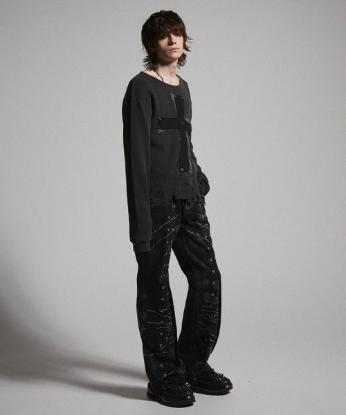 【GRANCY】クレイジーデザインスキニーフレアデニムパンツ　Lサイズ GRANCY】Crazy Design Skinny Flare Denim Pants / クレイジーデザイン