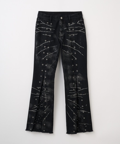 【GRANCY】クレイジーデザインスキニーフレアデニムパンツ　Lサイズ GRANCY】Crazy Design Skinny Flare Denim Pants / クレイジーデザイン