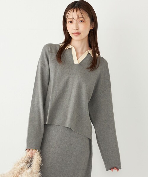 セール】SHIPS Colors:〈手洗い可能〉スキッパー ニット × スカート