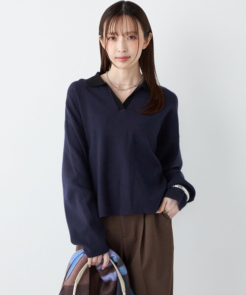 セール】SHIPS Colors:〈手洗い可能〉スキッパー ニット × スカート