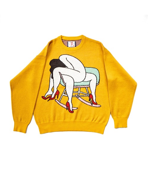 SON OF THE CHEESE(サノバチーズ)の「FUCCI 'LEAVE ME ALONE' KNIT(ニット/セーター・メンズ・マスタード・MEDIUM/LARGE/X-LARGE)」の1枚目の写真