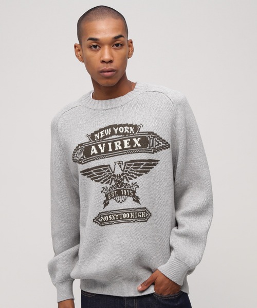 AVIREX（アヴィレックス）の「FREEDOM SLEEVE COTTON KNIT "EAGLES" / フリーダムスリーブ コットンニット イーグルス / AVIREX / アヴィレックス（ニット/セーター・メンズ・グレー/ネイビー・MEDIUM/LARGE/X-LARGE/XX-LARGE）」の2枚目の写真