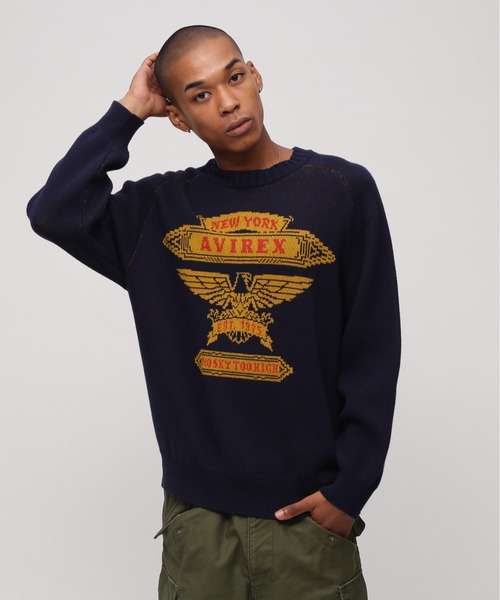 AVIREX（アヴィレックス）の「FREEDOM SLEEVE COTTON KNIT "EAGLES" / フリーダムスリーブ コットンニット イーグルス / AVIREX / アヴィレックス（ニット/セーター・メンズ・グレー/ネイビー・MEDIUM/LARGE/X-LARGE/XX-LARGE）」の6枚目の写真