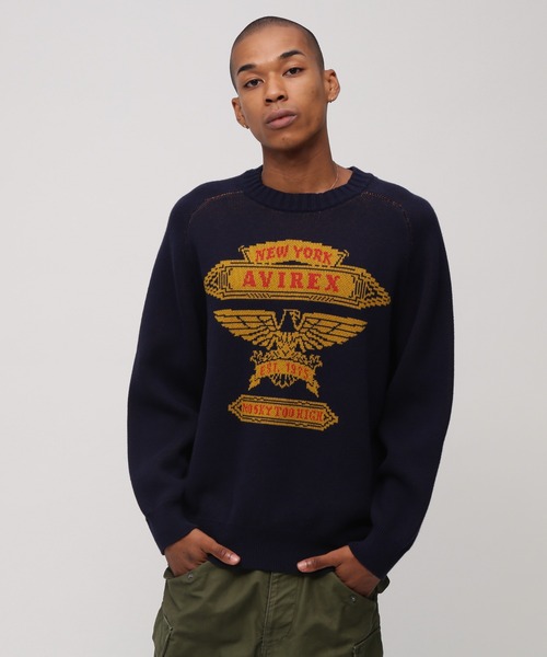 AVIREX（アヴィレックス）の「FREEDOM SLEEVE COTTON KNIT "EAGLES" / フリーダムスリーブ コットンニット イーグルス / AVIREX / アヴィレックス（ニット/セーター・メンズ・グレー/ネイビー・MEDIUM/LARGE/X-LARGE/XX-LARGE）」の4枚目の写真