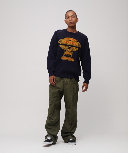 AVIREX（アヴィレックス）の「FREEDOM SLEEVE COTTON KNIT "EAGLES" / フリーダムスリーブ コットンニット イーグルス / AVIREX / アヴィレックス（ニット/セーター・メンズ・グレー/ネイビー・MEDIUM/LARGE/X-LARGE/XX-LARGE）」の3枚目の写真
