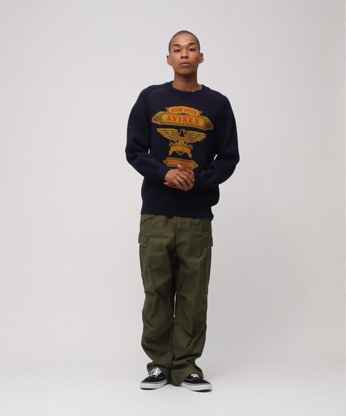AVIREX（アヴィレックス）の「FREEDOM SLEEVE COTTON KNIT "EAGLES" / フリーダムスリーブ コットンニット イーグルス / AVIREX / アヴィレックス（ニット/セーター・メンズ・グレー/ネイビー・MEDIUM/LARGE/X-LARGE/XX-LARGE）」の5枚目の写真